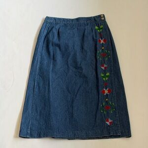Bechamel Blue Denim Wrap Skirt with Colorful Embroidery